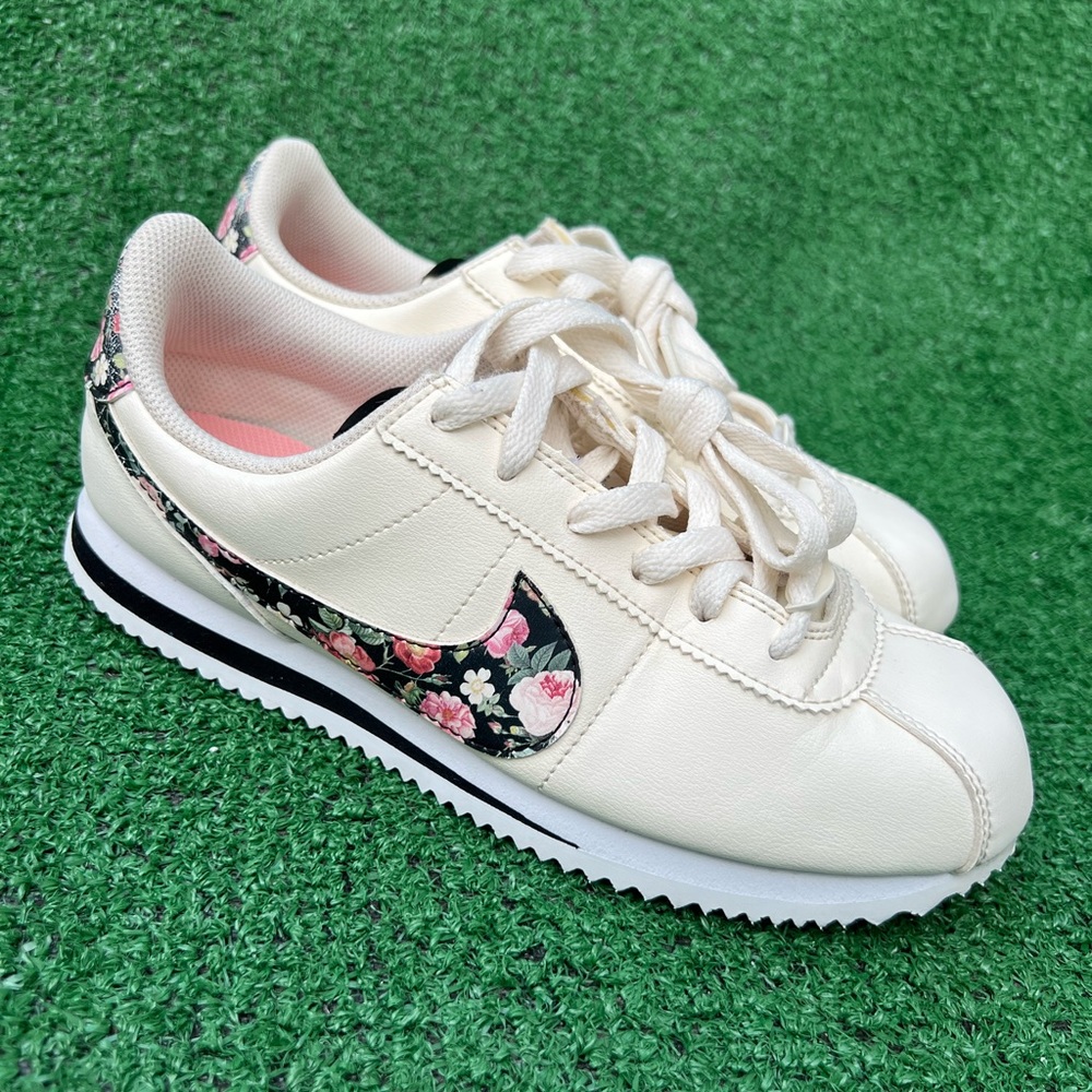 Nike Cortez Basic Leather VF Floral Pale Ivory Pink Youth Sz 6Y / women 7.5